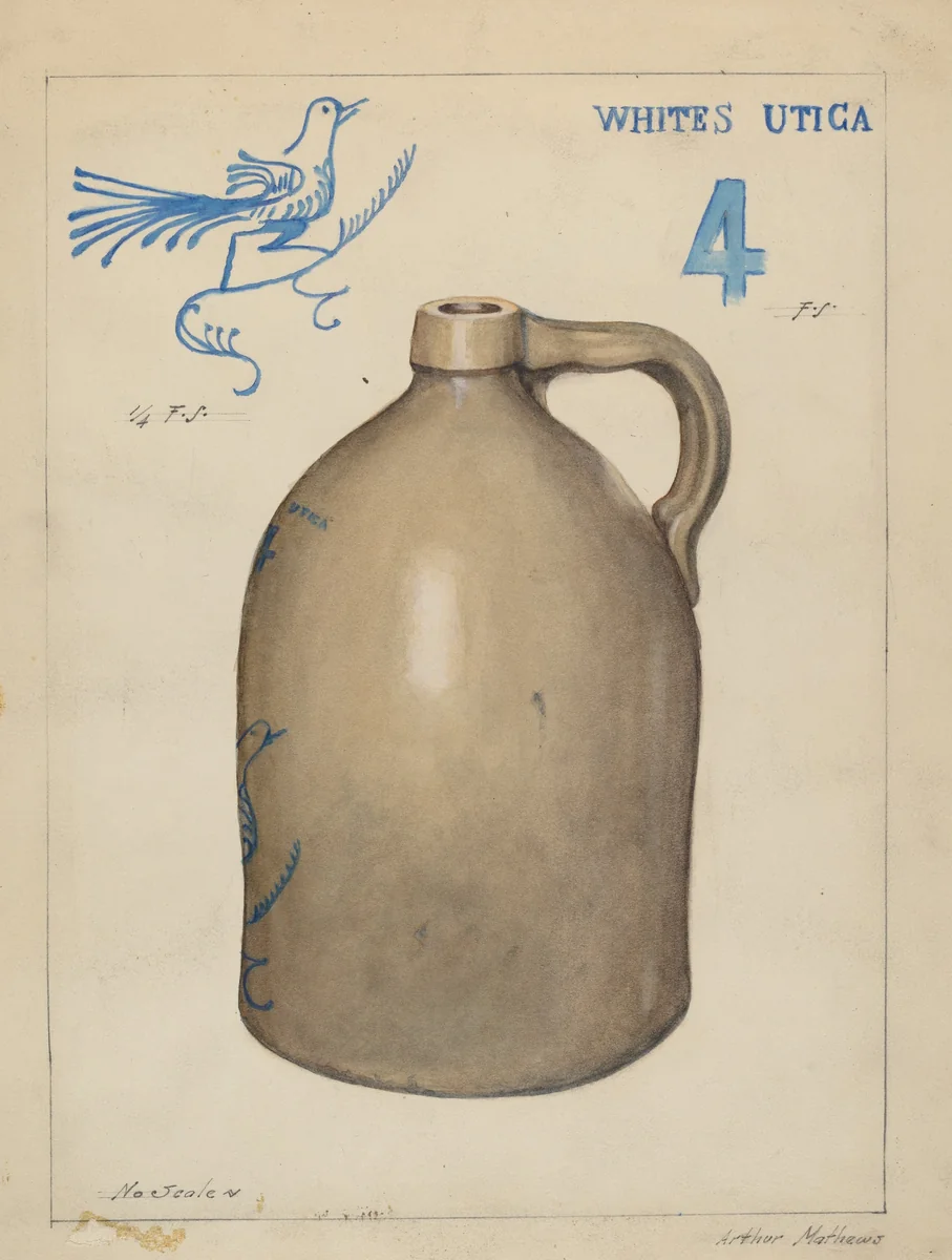Stoneware Jug by Arthur Mathews, index of american design, 1937