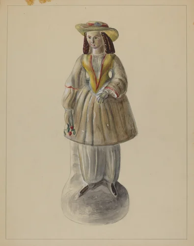 Pa. German Chalkware Bloomer Girl by Mina Lowry, index of american design, 1936