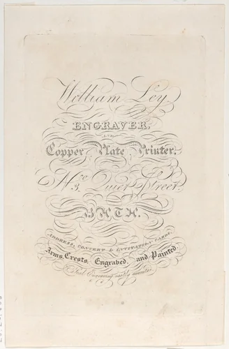 Trade Card for William Ley, Engraver & Copper Plate Printer by anonymous, print, 1800-1900