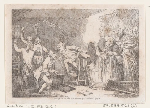 Parson Adams Betrayed into an Unhappy Dunking Scene, from "The Adventures of Joseph Andrews, and his friend Mr. Abraham Adams" by Thomas Rowlandson, print, 1792