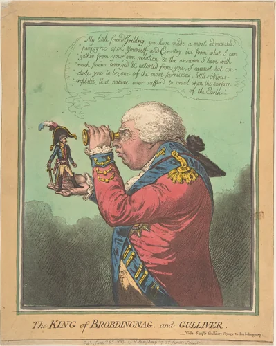 The King of Brobdingnag and Gulliver.–Vide. Swift's Gulliver: Voyage to Brobdingnag by James Gillray, print, 1803