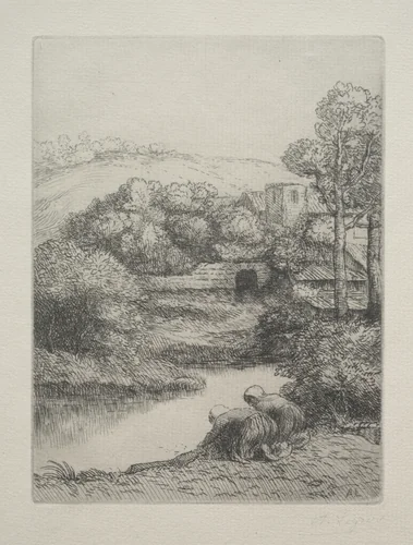The Wash House by Alphonse Legros, print, 1857-1911