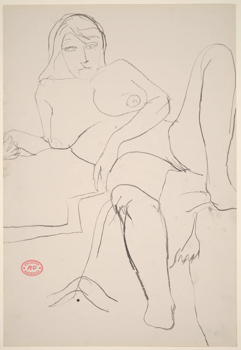 Untitled [reclining female nude resting on right arm] by Richard Diebenkorn, drawing, 1955-1967