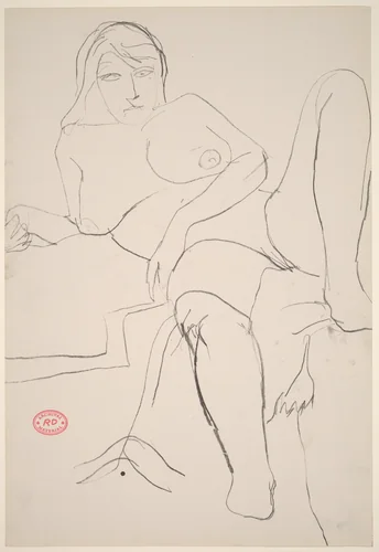 Untitled [reclining female nude resting on right arm] by Richard Diebenkorn, drawing, 1955-1967