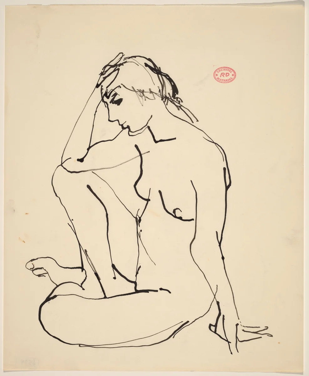 Untitled [seated nude with right hand to her forehead] by Richard Diebenkorn, drawing, 1955-1967