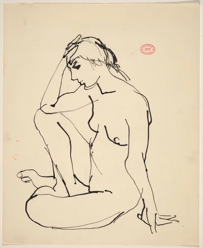 Untitled [seated nude with right hand to her forehead] by Richard Diebenkorn, drawing, 1955-1967