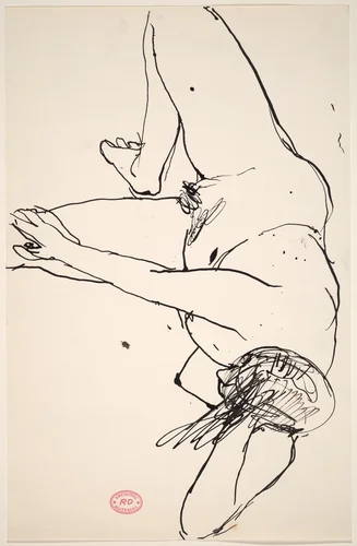 Untitled [bird's-eye view of nude resting on her side] by Richard Diebenkorn, drawing, 1955-1967