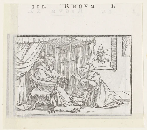 Abisag knielt voor David by Hans Holbein, print, 1538