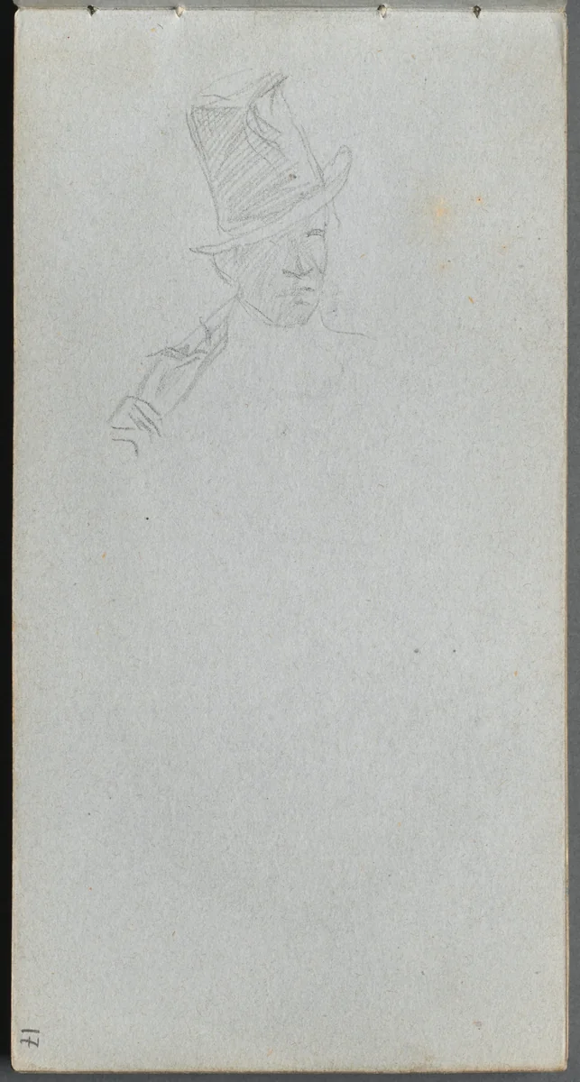 Sketchbook, page 17: Bust of a Man in Top Hat by Ernest Meissonier, book, 1860-1869