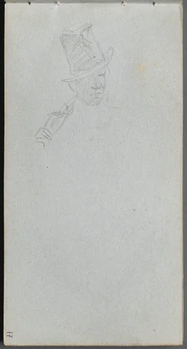 Sketchbook, page 17: Bust of a Man in Top Hat by Ernest Meissonier, book, 1860-1869