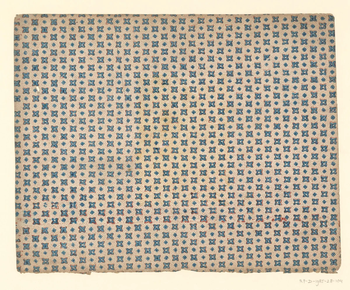 Blad met alternerend strooipatroon van rozet en ruit op doorlopend puntenfond by anonymous, other, 1750-1900