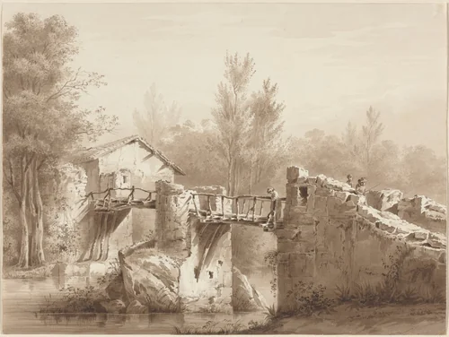 A Country Road across an Ancient Bridge by Jean Jacques de Boissieu, drawing, 1736-1810