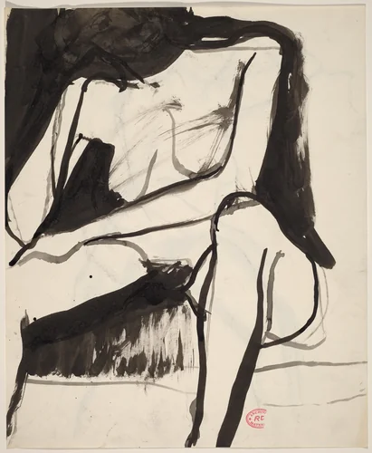 Untitled [seated female nude with left arm resting across legs] [recto] by Richard Diebenkorn, drawing, 1955-1967