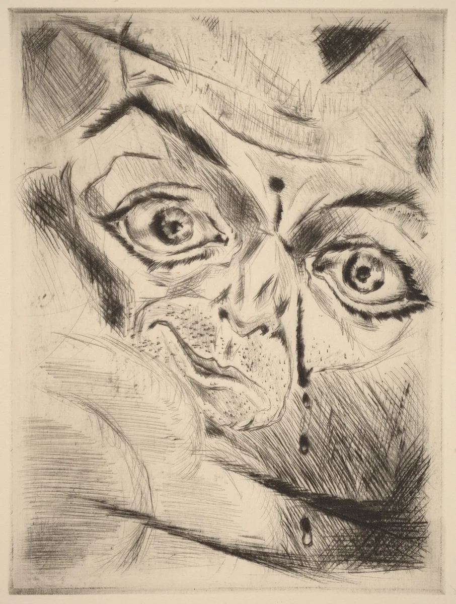 Peter with a Gunshot Wound in His Forehead by Walter Gramatté, print, 1918