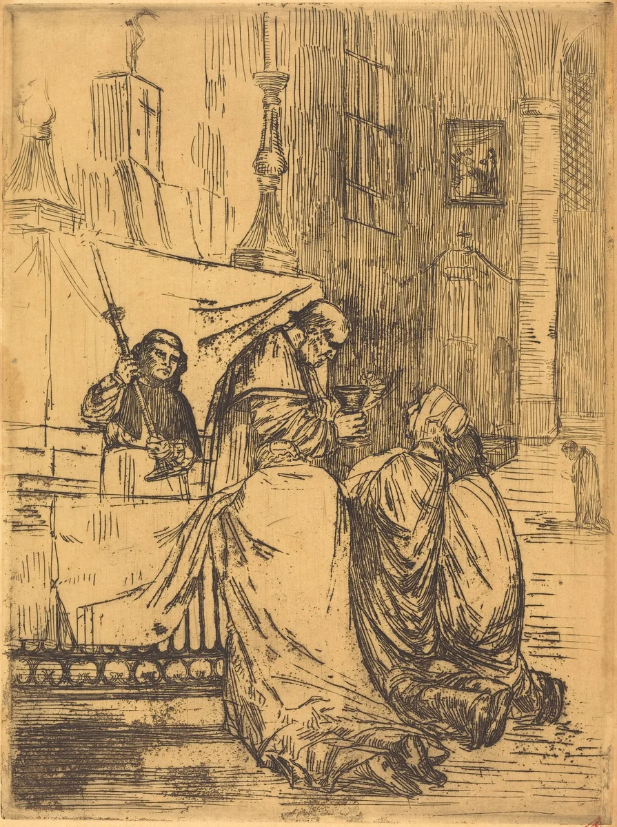 Communion in the Church of Saint Medard (La communion dans l'eglise St.-Medard) by Alphonse Legros, print, 1837-1911
