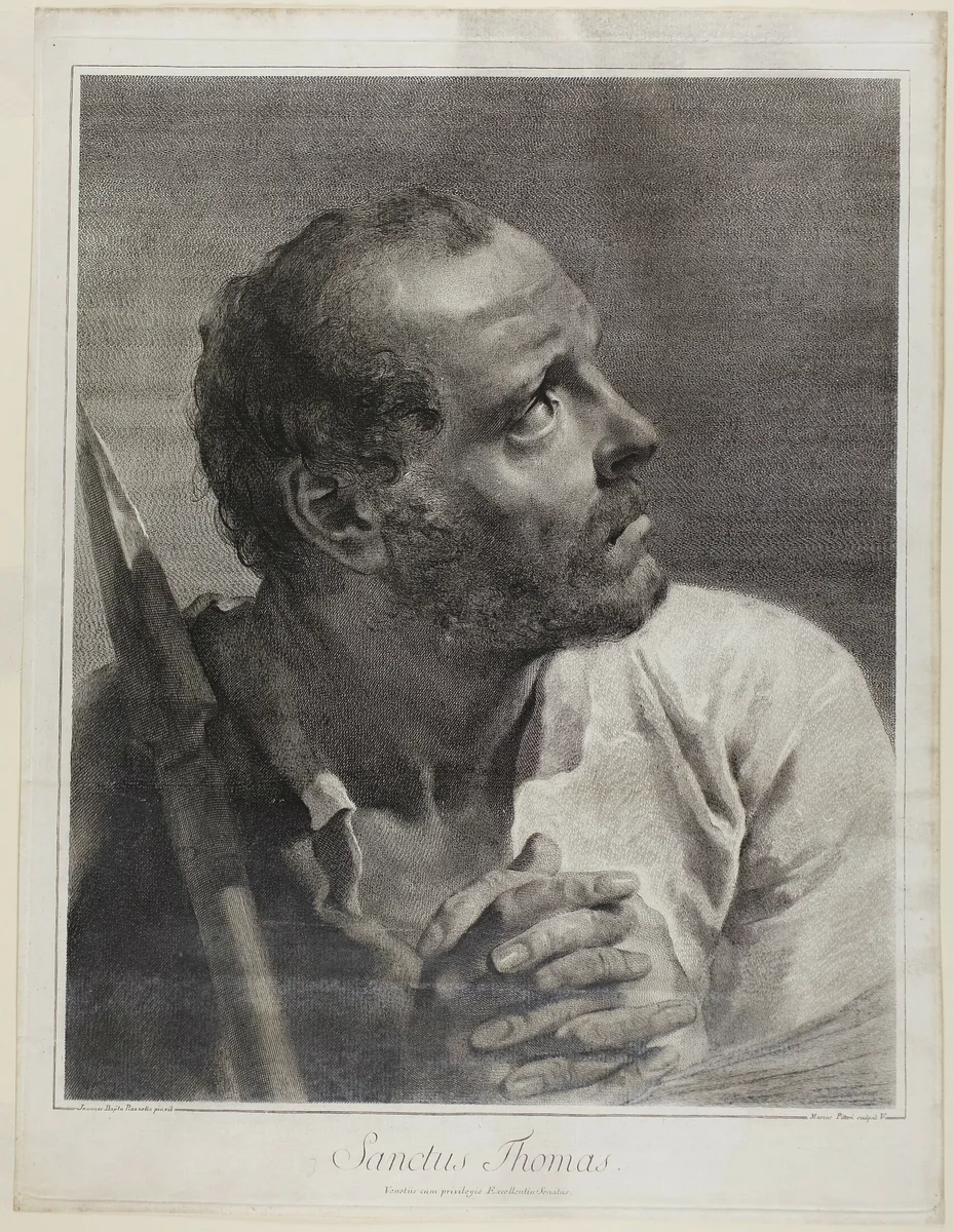 Saint Thomas, from The Holy Family and the Twelve Apostles by Giovanni Marco Pitteri, print, 1742