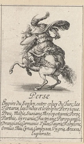 Vrouw uit Perzië te paard by Stefano della Bella, print, 1620-1664