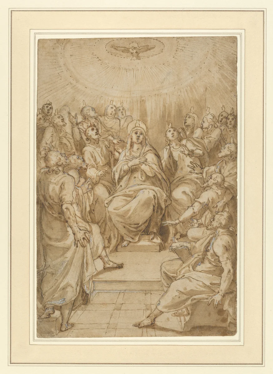 The Pentecost (The Descent of the Holy Spirit) by Cesare Nebbia, drawing, 1571-1581