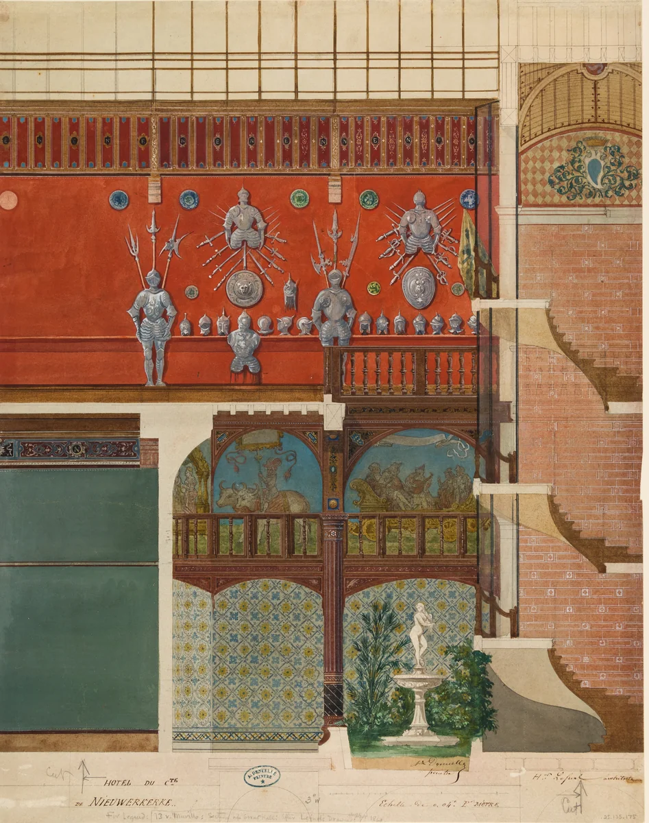 Architectural Drawing of the Interior of the Comte de Nieuwerkerke's House by Hector-Martin Lefuel, drawing, 1845-1895
