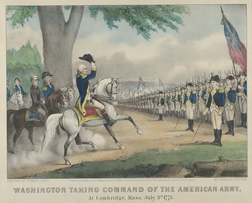 Washington Taking Command of the American Army – At Cambridge, Massachusetts, July 3rd, 1775 by Currier & Ives, print, 1876