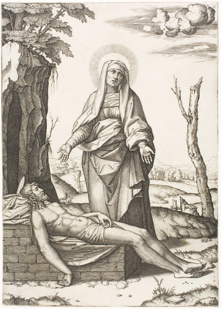 The Pietà by Marcantonio Raimondi, print, 1510-1523