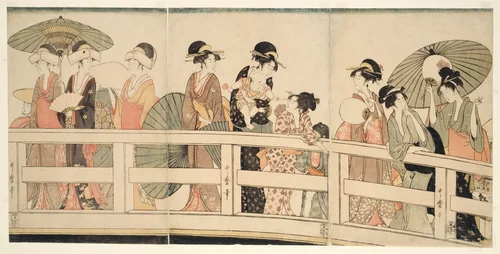 On top and beneath Ryogoku Bridge (Ryogokubashi no ue, shita) by Kitagawa Utamaro (喜多川歌麿), print, 1790-1801