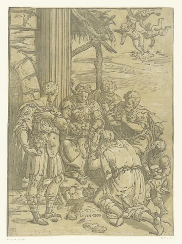 Aanbidding door de koningen by Andrea Andreani, print, 1568-1629
