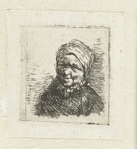 Buste van een lachende boerin by Adriaen van Ostade, print, 1650-1652