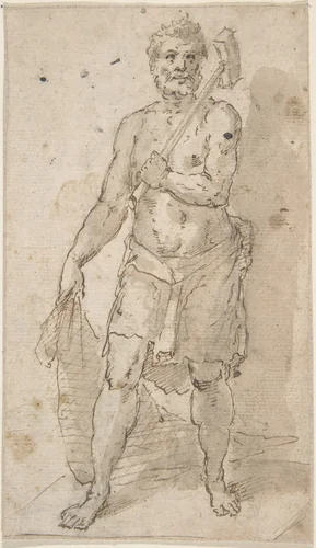 Standing Figure of a Man (Fisherman?) by anonymous, drawing, 1600-1700