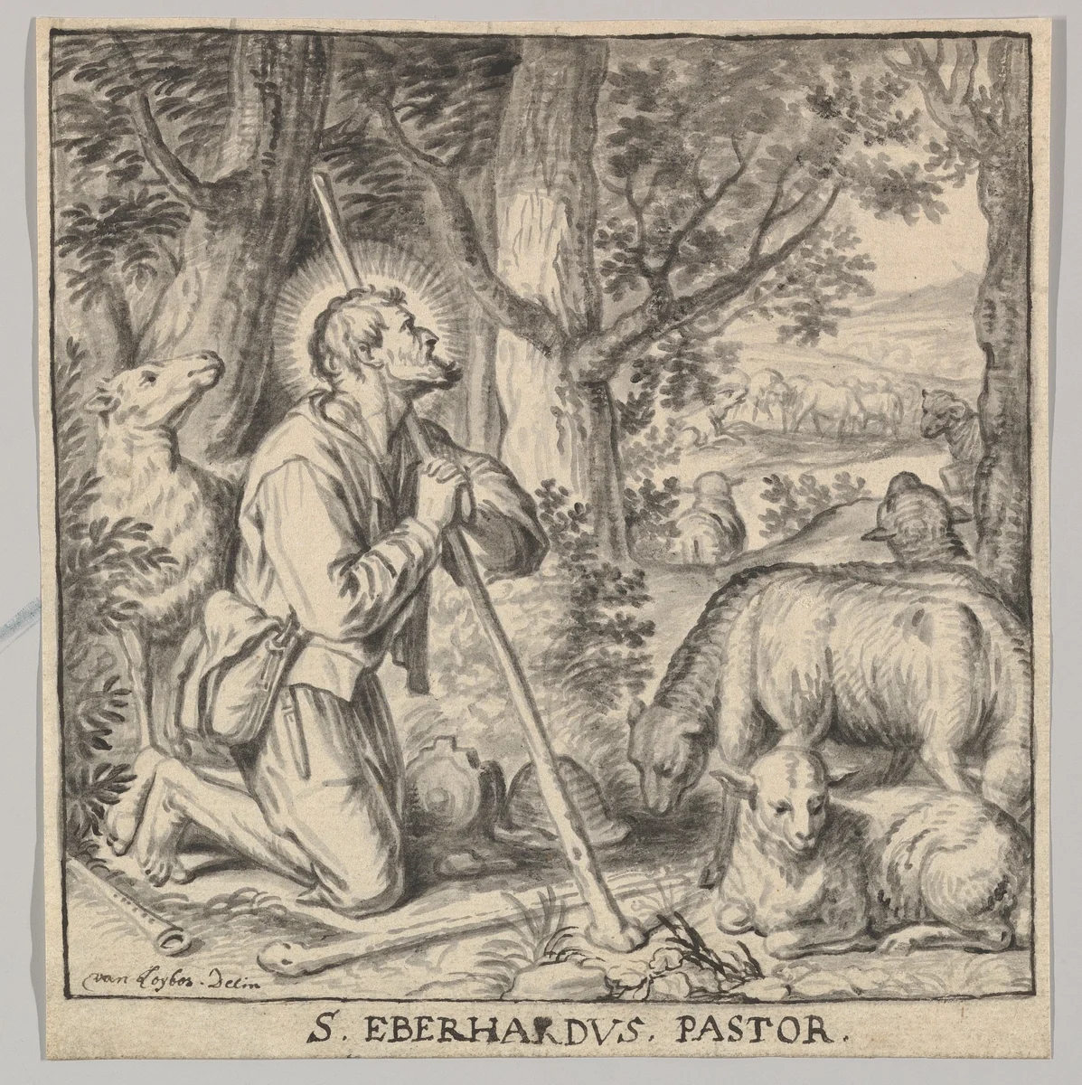 Saint Eberhard of Tüntenhausen as a Shepherd by Jan Sebastiaen Loybos, drawing, 1683-1708