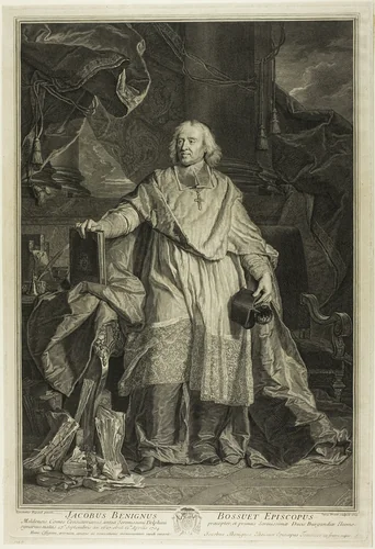 Portrait of Jacques Bénigne Bossuet, Bishop of Meaux by Pierre-Imbert Drevet, print, 1723