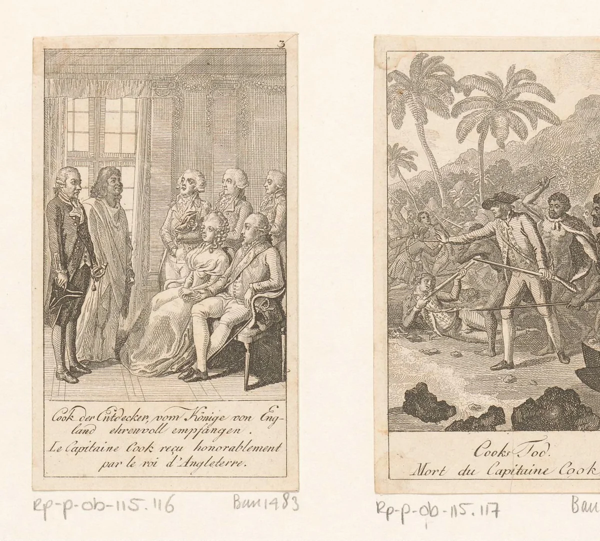 James Cook op audiëntie bij George III by Daniel Nikolaus Chodowiecki, print, 1790
