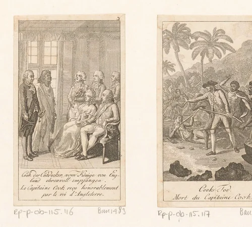 James Cook op audiëntie bij George III by Daniel Nikolaus Chodowiecki, print, 1790