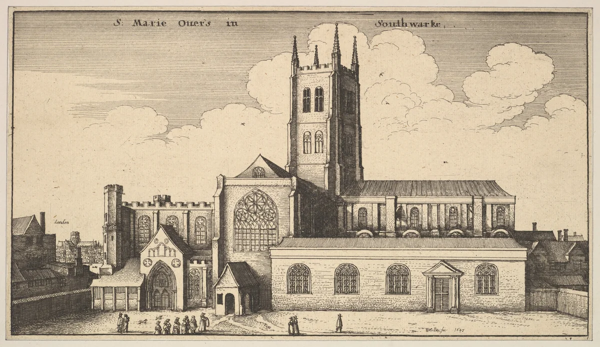 S. Marie Overs in Southwarke (St. Mary Overy, now Southwark Cathedral) by Wenceslaus Hollar, print, 1647