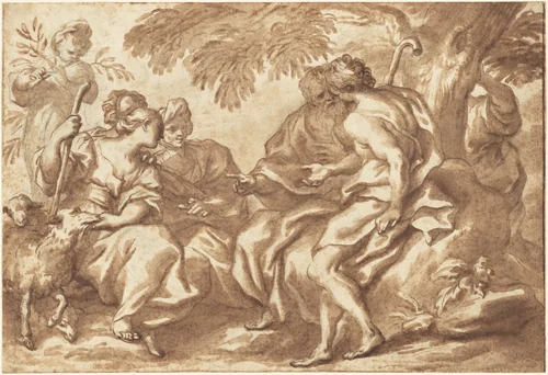 The Meeting of Jacob and Rachel by Domenico Piola, drawing, 1670-1679