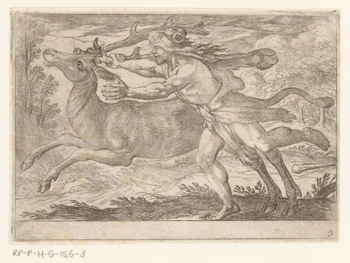 Hercules vangt het Arcadische hert by Antonio Tempesta, print, 1608