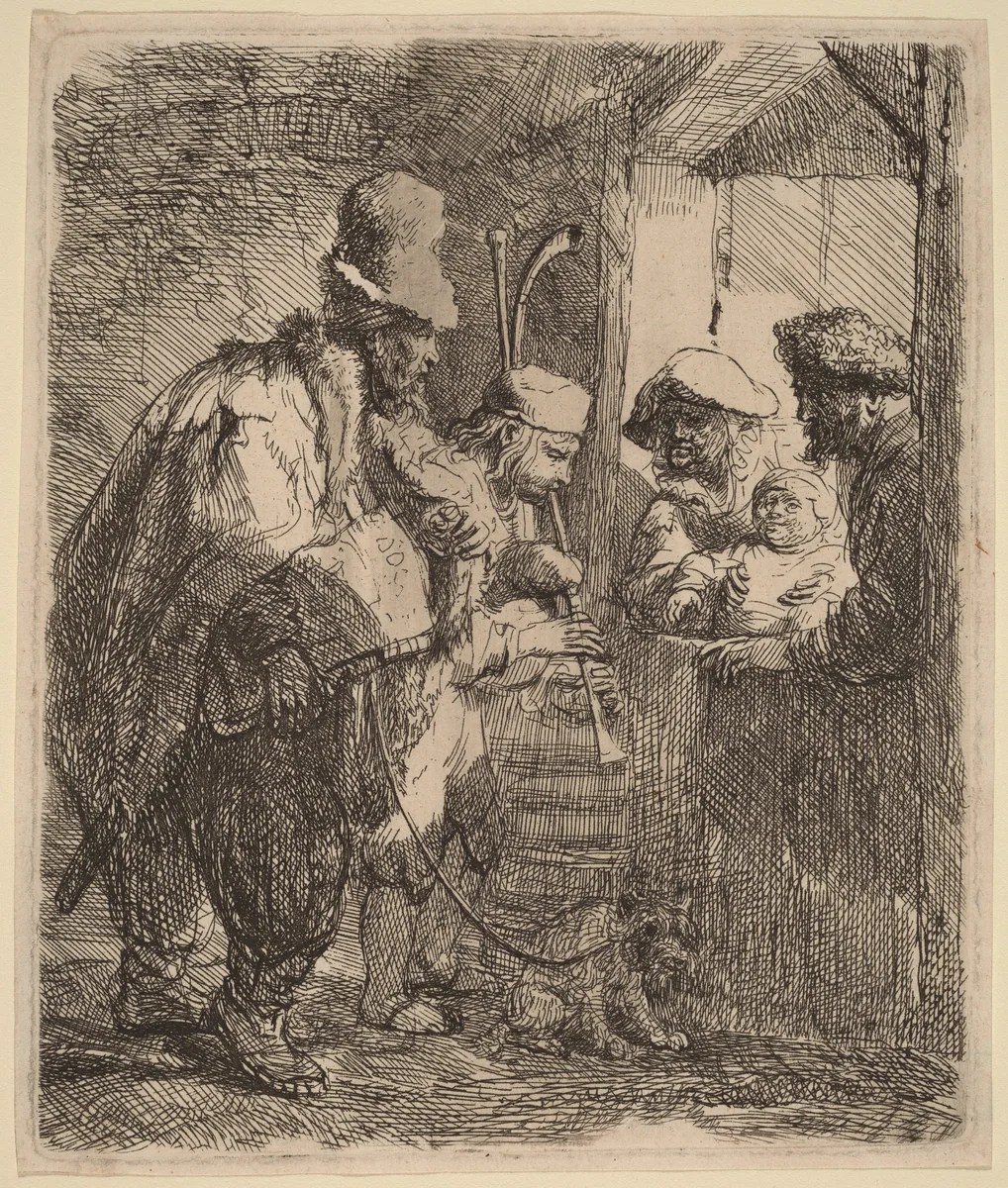 The Strolling Musicians by Rembrandt van Rijn, print, 1635