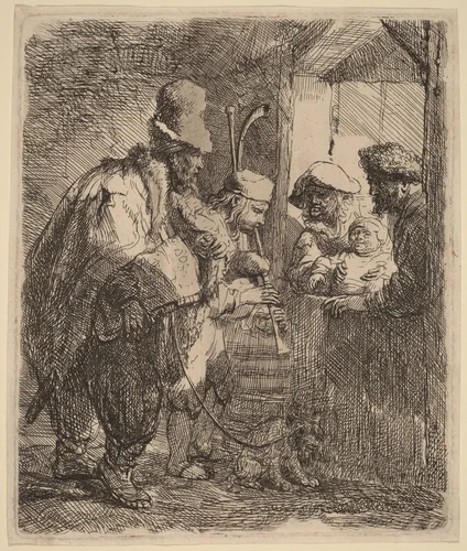 The Strolling Musicians by Rembrandt van Rijn, print, 1635