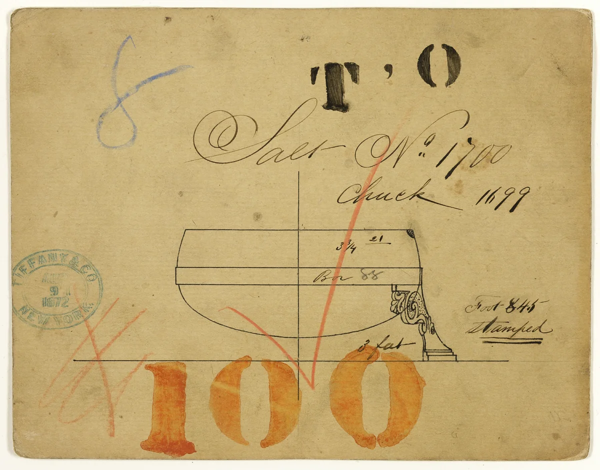 Design for Salt Dish No. 1700 by Tiffany and Company, print, 1867-1868