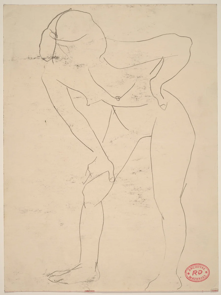 Untitled [standing female nude bending forward] by Richard Diebenkorn, drawing, 1955-1967