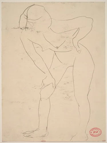 Untitled [standing female nude bending forward] by Richard Diebenkorn, drawing, 1955-1967