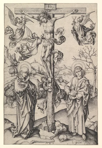 Crucifixion with Four Angels by Martin Schongauer, print, 1470-1490