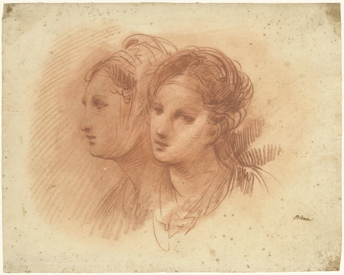 Twee vrouwenkoppen by Giuseppe Bernardino Bison, drawing, 1772-1844