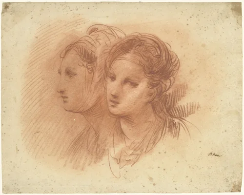 Twee vrouwenkoppen by Giuseppe Bernardino Bison, drawing, 1772-1844