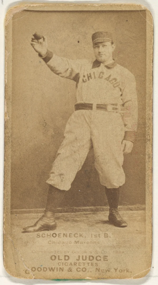 Schoeneck, 1st Base, Chicago, from the Old Judge series (N172) for Old Judge Cigarettes by Goodwin & Company, photograph, 1888