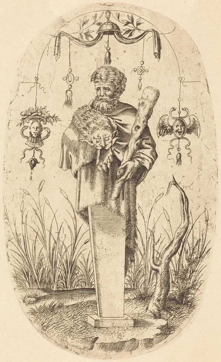 Hercules with His Club by Jean Mignon, print, 1523-1603