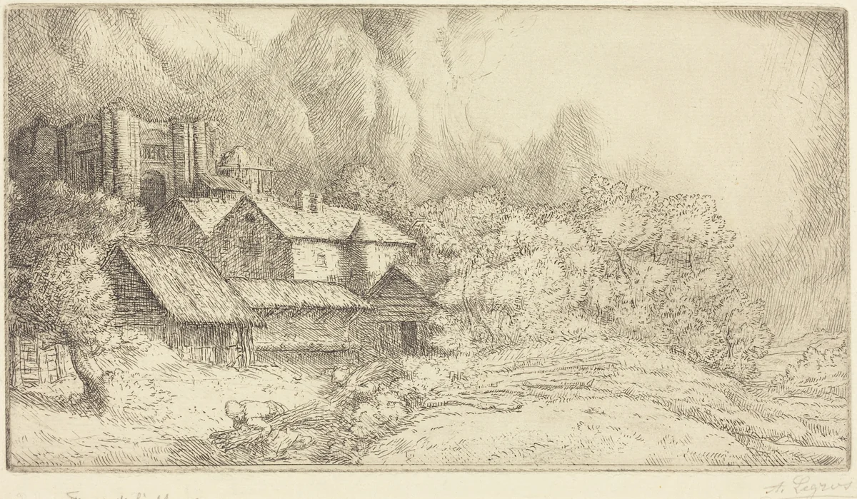 Farm at the Monastery (La ferme de l'abbaye) by Alphonse Legros, print, 1837-1911
