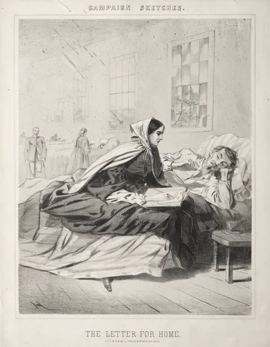 Campaign Sketches: The Letter for Home by Winslow Homer, print, 1863