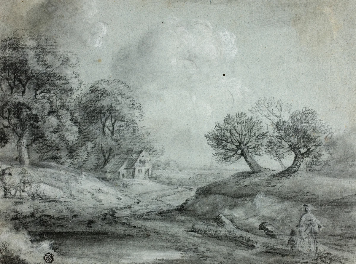 Landscape with Woman and Cows (recto); Sketch of a Landscape (verso) by Richard Wilson, drawing, 1734-1782