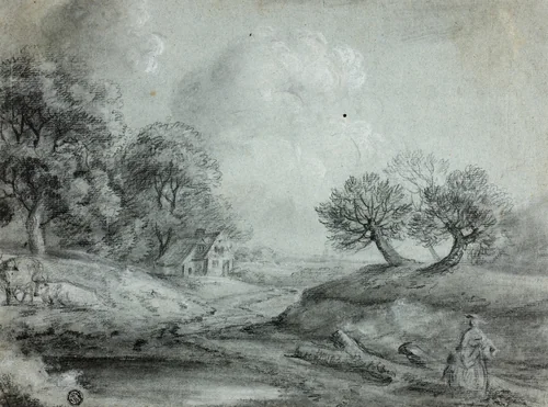 Landscape with Woman and Cows (recto); Sketch of a Landscape (verso) by Richard Wilson, drawing, 1734-1782